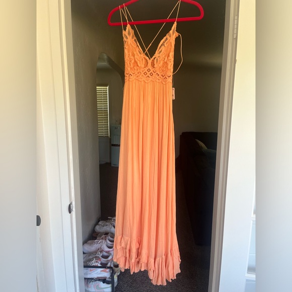 Free People Intimately Adella Maxi Slip Dress in Pretty Peach - Picture 4 of 5